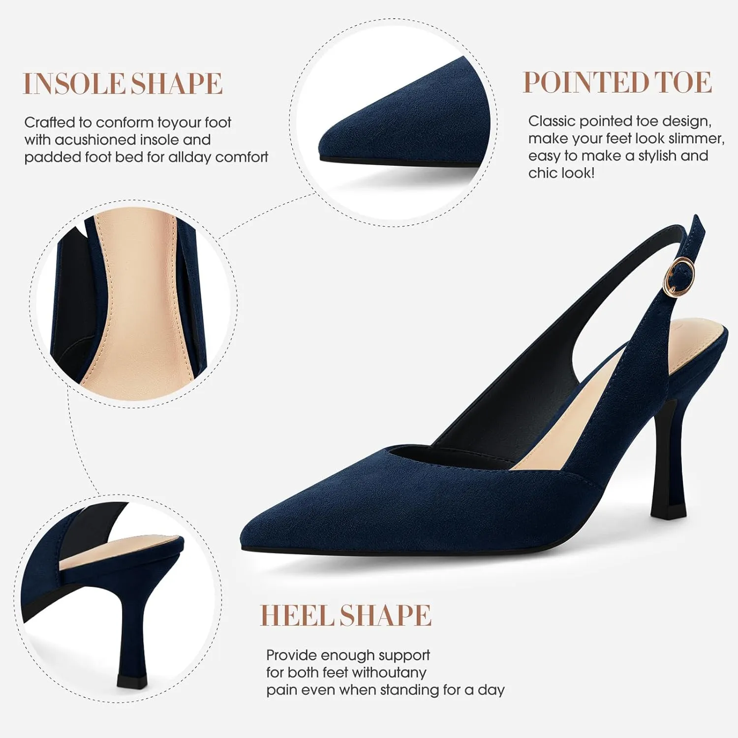Rilista Women's Slingback Kitten Heels Closed Pointed Toe Wedding Party Dress Pumps Shoes