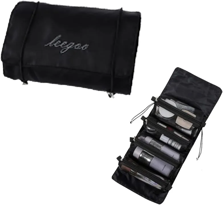 Roll Up Makeup Bag, Hanging Toiletry Bag, 4 in 1 Detachable Cosmetic Bag, 4 Removable Storage Bags, Travel Makeup Organizer Bags for Women Men(Black)