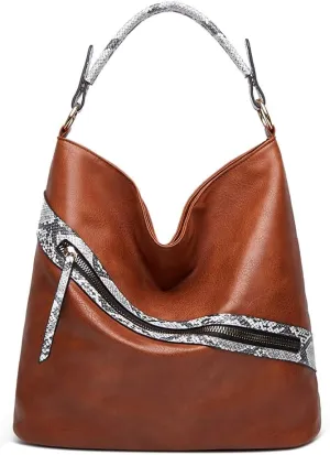 ROUROU Faux Leather Handbag for Women Top Handle Shoulder Bag Crossbody Bag Retro Tote Bag Hobo Purse Snake Print Bucket Bag