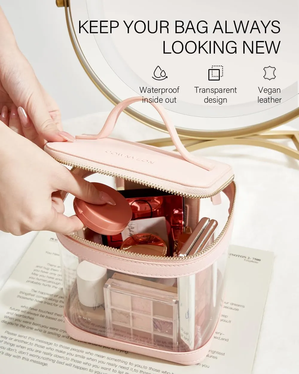 ROWNYEON Clear Makeup Case Toiletry Bag Multipurpose Travel Makeup Train Case Portable Cosmetic Organizer Transparent Storage Bag