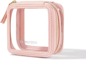 ROWNYEON Small Waterproof Toiletry Organizer Train Bag, CLear Travel Makeup Bag for Women，Transparent Cosmetic Bag，Portable Makeup Case Organizer (Pink)