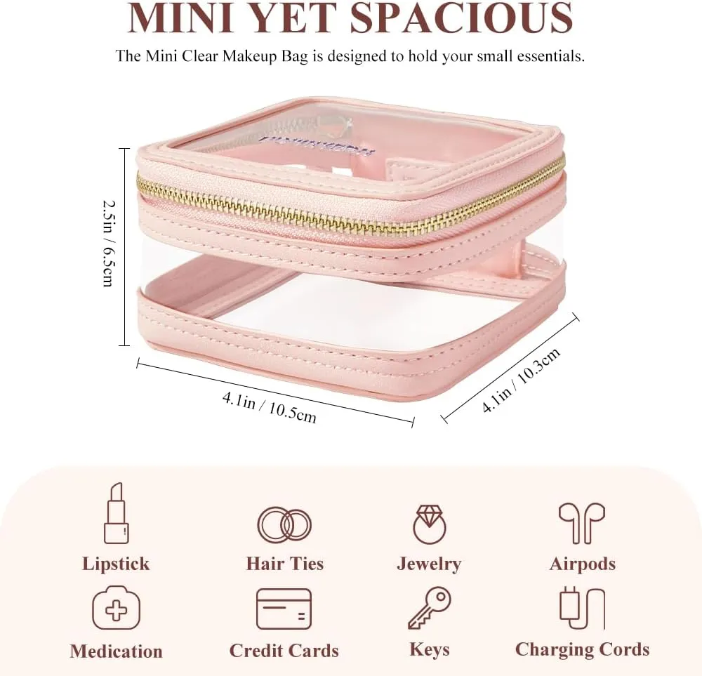 ROWNYEON Small Waterproof Toiletry Organizer Train Bag, CLear Travel Makeup Bag for Women，Transparent Cosmetic Bag，Portable Makeup Case Organizer (Pink)