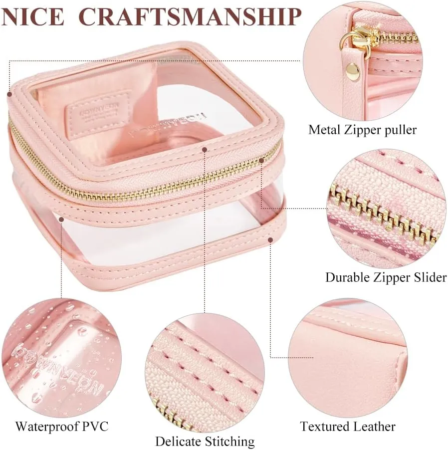 ROWNYEON Small Waterproof Toiletry Organizer Train Bag, CLear Travel Makeup Bag for Women，Transparent Cosmetic Bag，Portable Makeup Case Organizer (Pink)