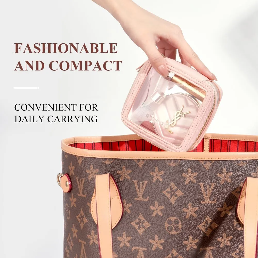 ROWNYEON Small Waterproof Toiletry Organizer Train Bag, CLear Travel Makeup Bag for Women，Transparent Cosmetic Bag，Portable Makeup Case Organizer (Pink)