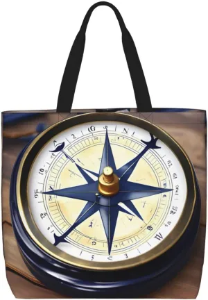 Sail Boat Nautical Compass Print Aesthetic Tote Bag For Women Cute Tote Bag Funny With Library Reusable Grocery Bag