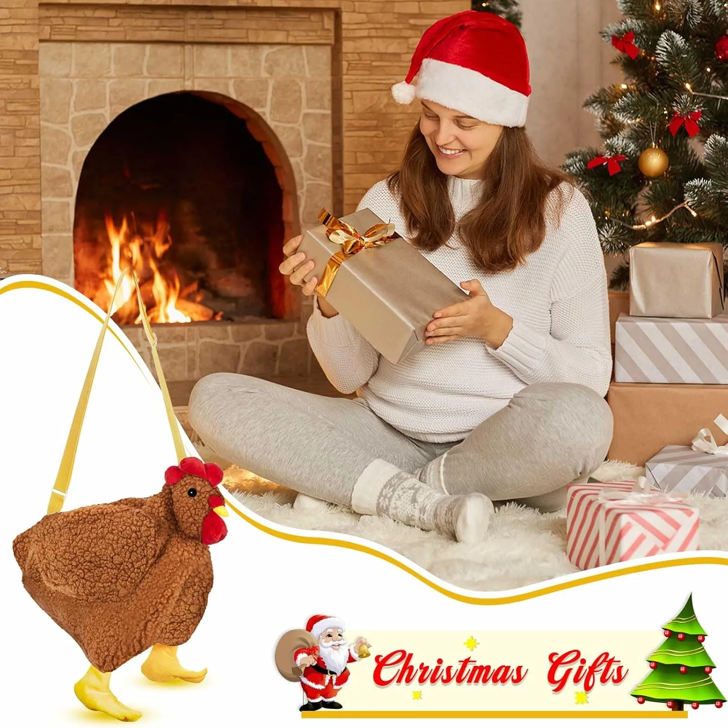 Saintrygo Chicken Hen Purse Bag Fluffy Shoulder Handbag Cute Funny Animal Gift for Christmas for Women Girls