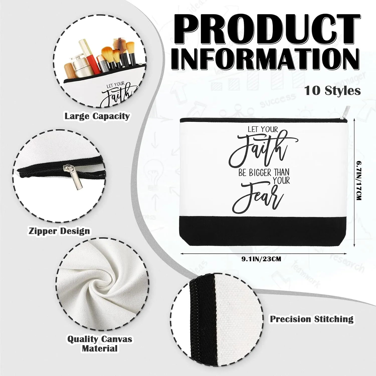 Sanwuta 10pcs Inspirational Mother's Day Gifts for Women Make up Bags Cosmetic Bags Employee Appreciation Black White Cosmetic Pouch with Zipper Nurse Team Gift (Classic)