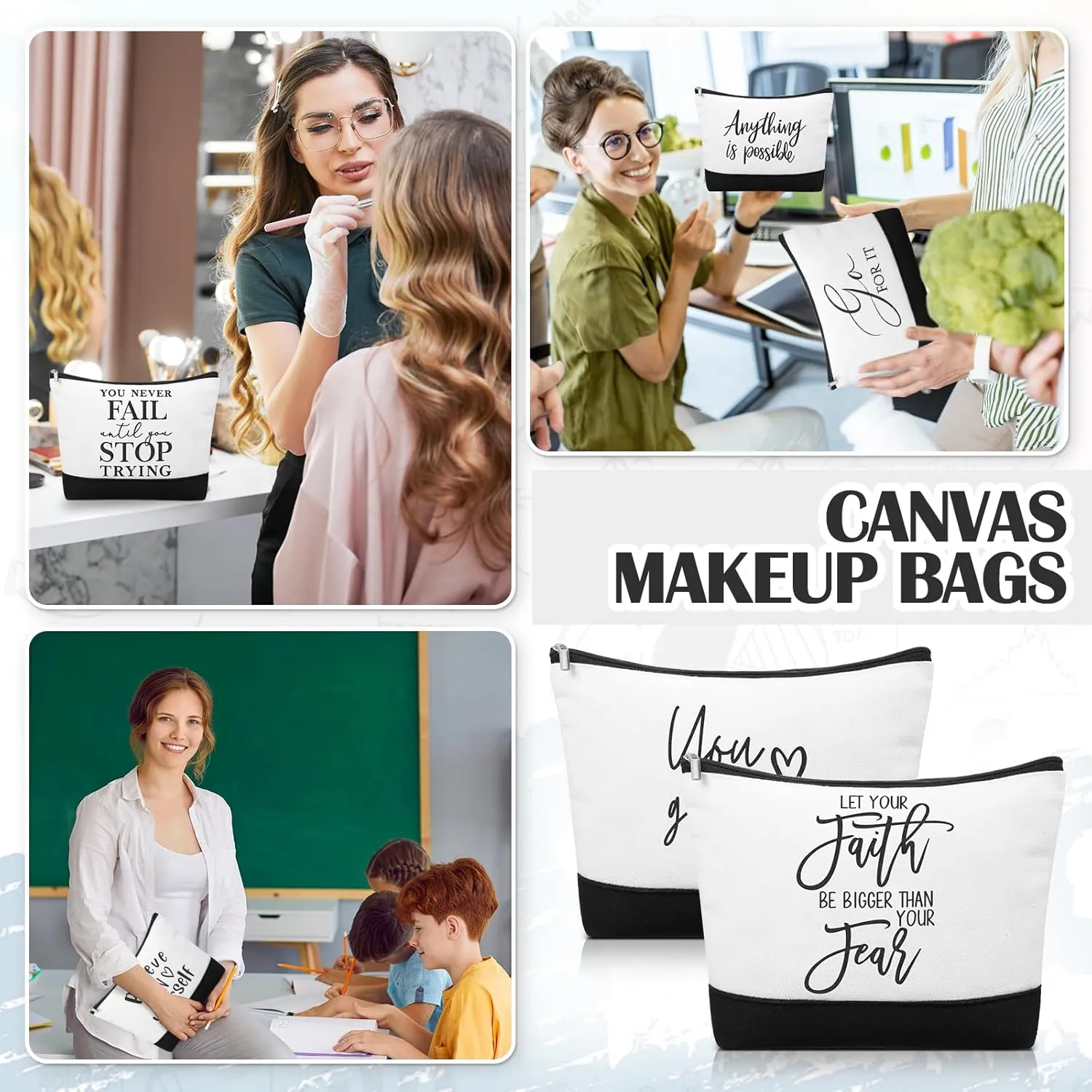 Sanwuta 10pcs Inspirational Mother's Day Gifts for Women Make up Bags Cosmetic Bags Employee Appreciation Black White Cosmetic Pouch with Zipper Nurse Team Gift (Classic)