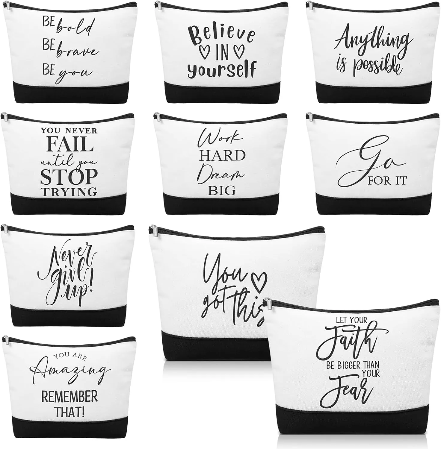 Sanwuta 10pcs Inspirational Mother's Day Gifts for Women Make up Bags Cosmetic Bags Employee Appreciation Black White Cosmetic Pouch with Zipper Nurse Team Gift (Classic)