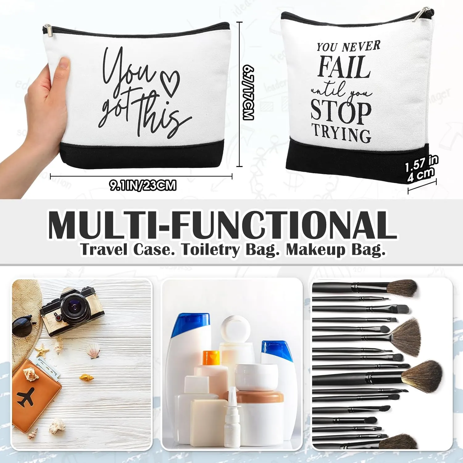 Sanwuta 10pcs Inspirational Mother's Day Gifts for Women Make up Bags Cosmetic Bags Employee Appreciation Black White Cosmetic Pouch with Zipper Nurse Team Gift (Classic)