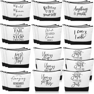 Sanwuta 30pcs Inspirational Mother's Day Gifts for Women Make up Bags Cosmetic Bags Employee Appreciation Black White Cosmetic Pouch with Zipper Nurse Team Gift (Classic)