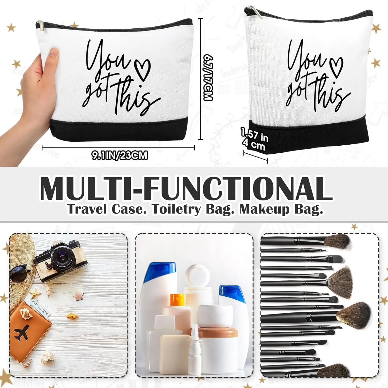 Sanwuta 30pcs Inspirational Mother's Day Gifts for Women Make up Bags Cosmetic Bags Employee Appreciation Black White Cosmetic Pouch with Zipper Nurse Team Gift (Classic)