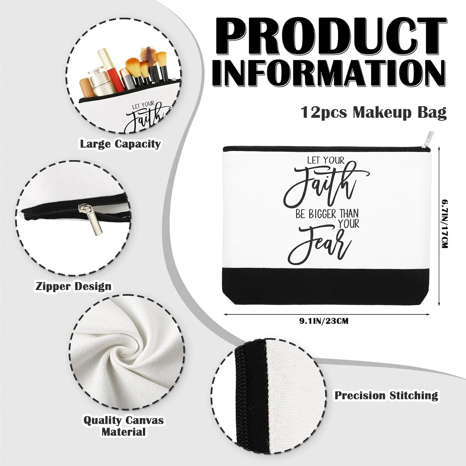 Sanwuta 30pcs Inspirational Mother's Day Gifts for Women Make up Bags Cosmetic Bags Employee Appreciation Black White Cosmetic Pouch with Zipper Nurse Team Gift (Classic)