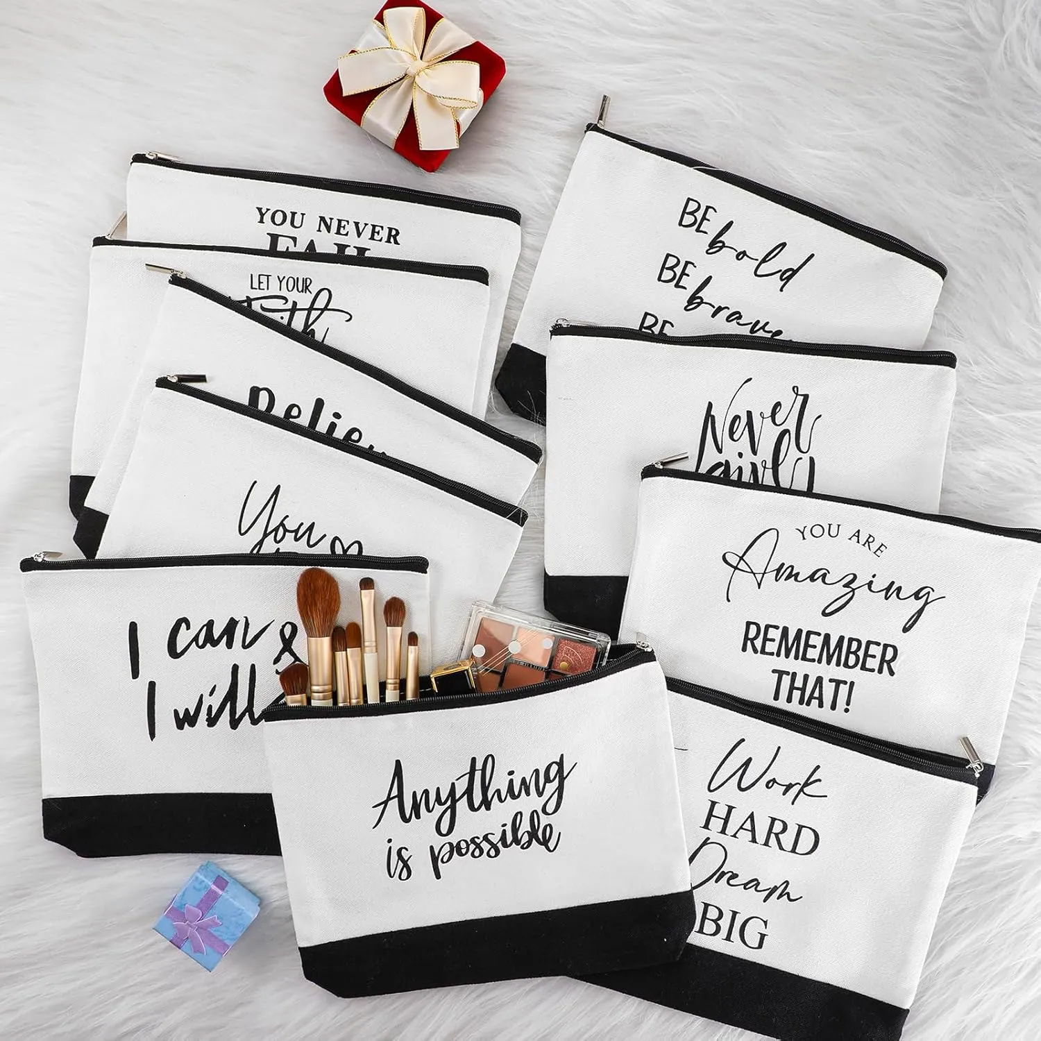 Sanwuta 30pcs Inspirational Mother's Day Gifts for Women Make up Bags Cosmetic Bags Employee Appreciation Black White Cosmetic Pouch with Zipper Nurse Team Gift (Classic)