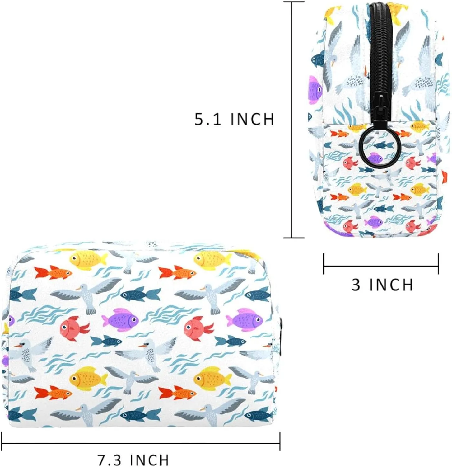 Sea Life and Birds Cosmetic Makeup Bags, Small Travel Zipper Pouch Portable Toiletry Bag Makeup Organizer for Women Teen Girls
