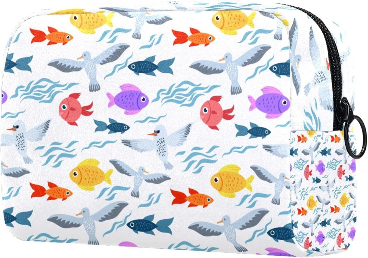 Sea Life and Birds Cosmetic Makeup Bags, Small Travel Zipper Pouch Portable Toiletry Bag Makeup Organizer for Women Teen Girls