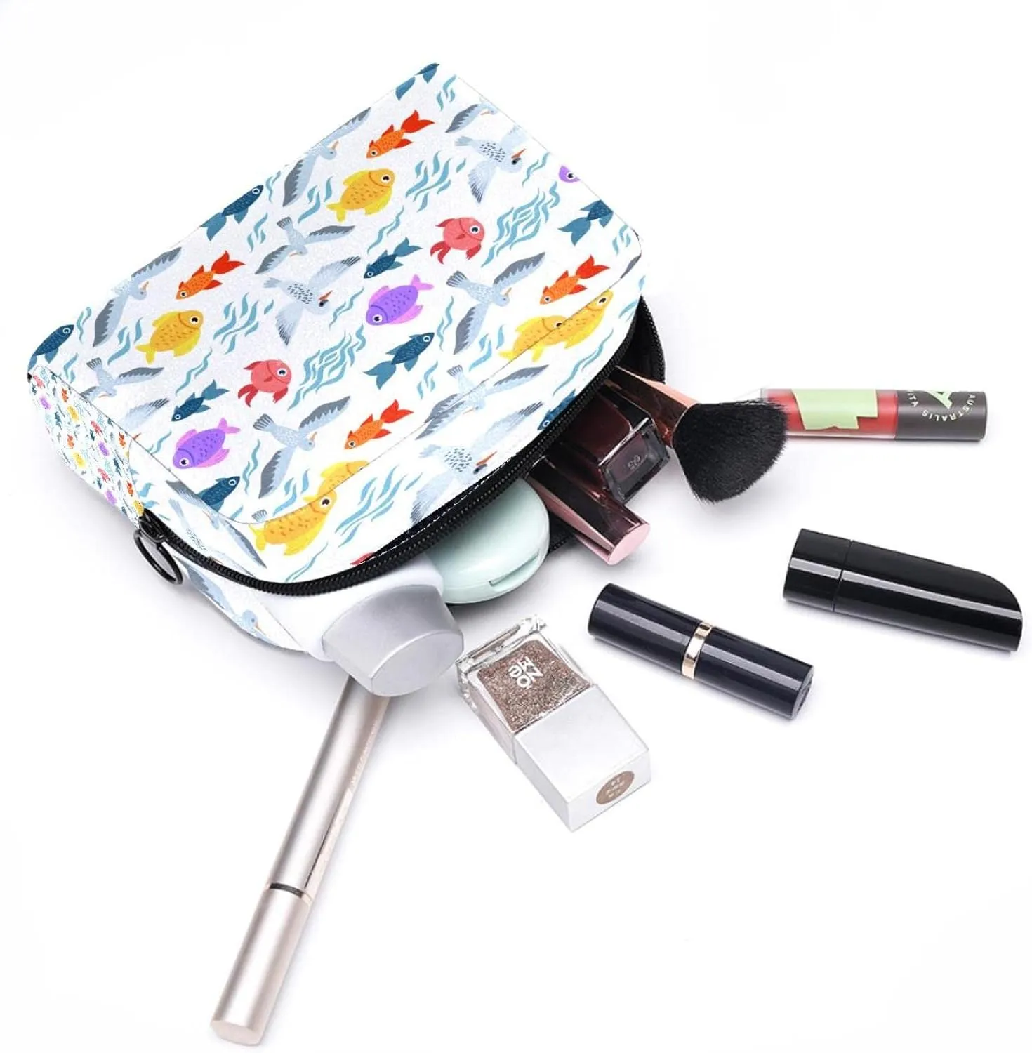 Sea Life and Birds Cosmetic Makeup Bags, Small Travel Zipper Pouch Portable Toiletry Bag Makeup Organizer for Women Teen Girls