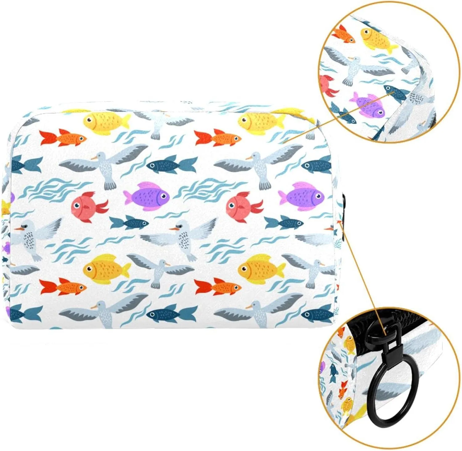 Sea Life and Birds Cosmetic Makeup Bags, Small Travel Zipper Pouch Portable Toiletry Bag Makeup Organizer for Women Teen Girls
