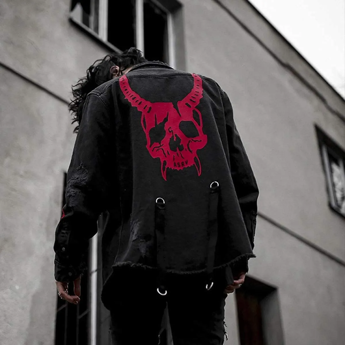 Seidarise Men's black denim jacket Jean Hip Hop Oversized Cropped Street wear Coat