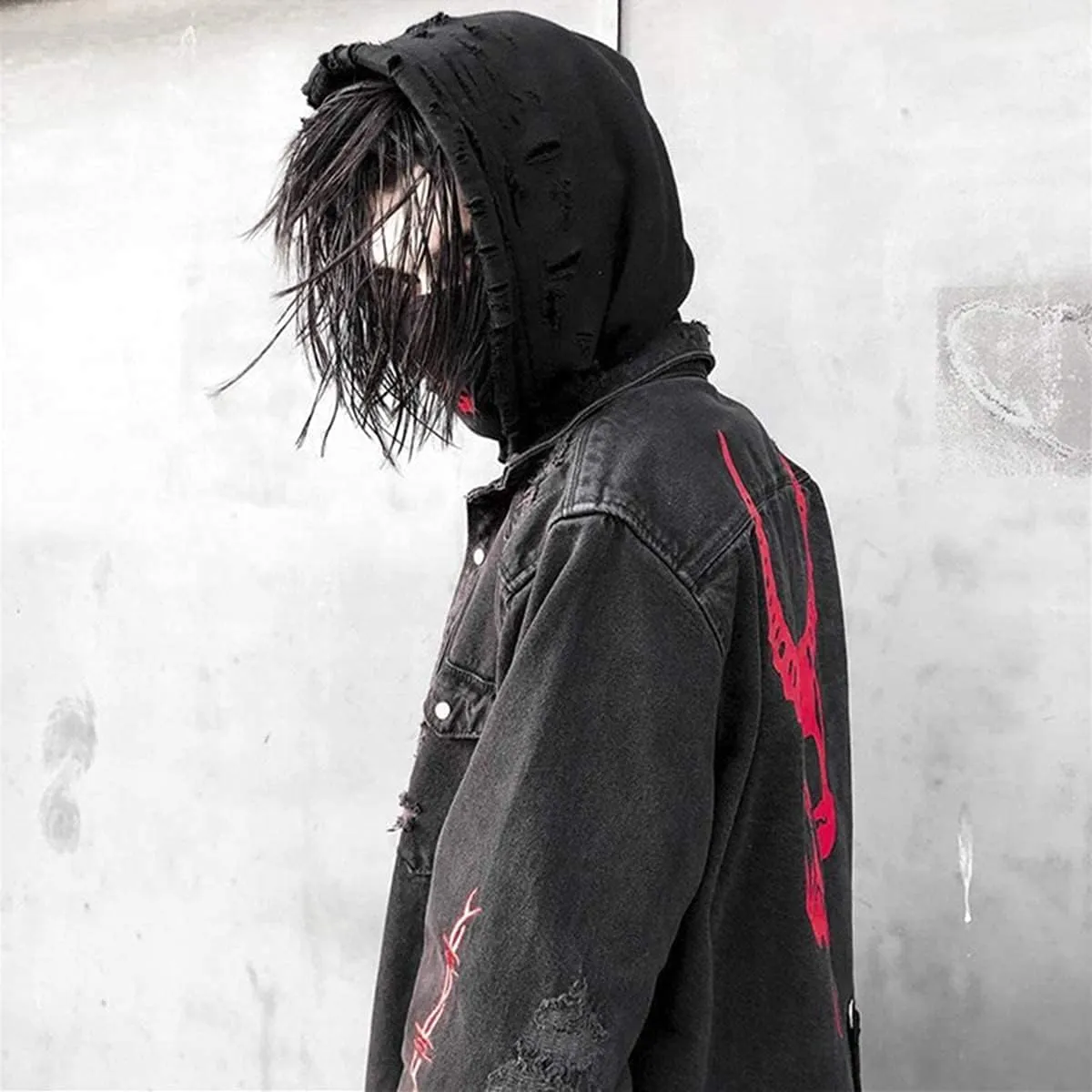Seidarise Men's black denim jacket Jean Hip Hop Oversized Cropped Street wear Coat