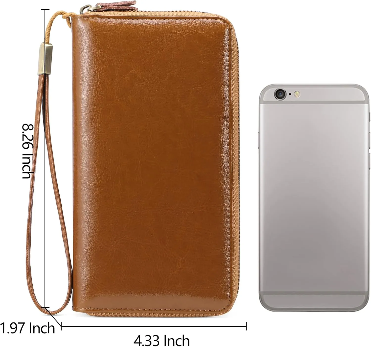 SENDEFN Leather Women Wallet RFID Blocking Zipper Around Phone Holder Clutch Wristlet Large Capacity