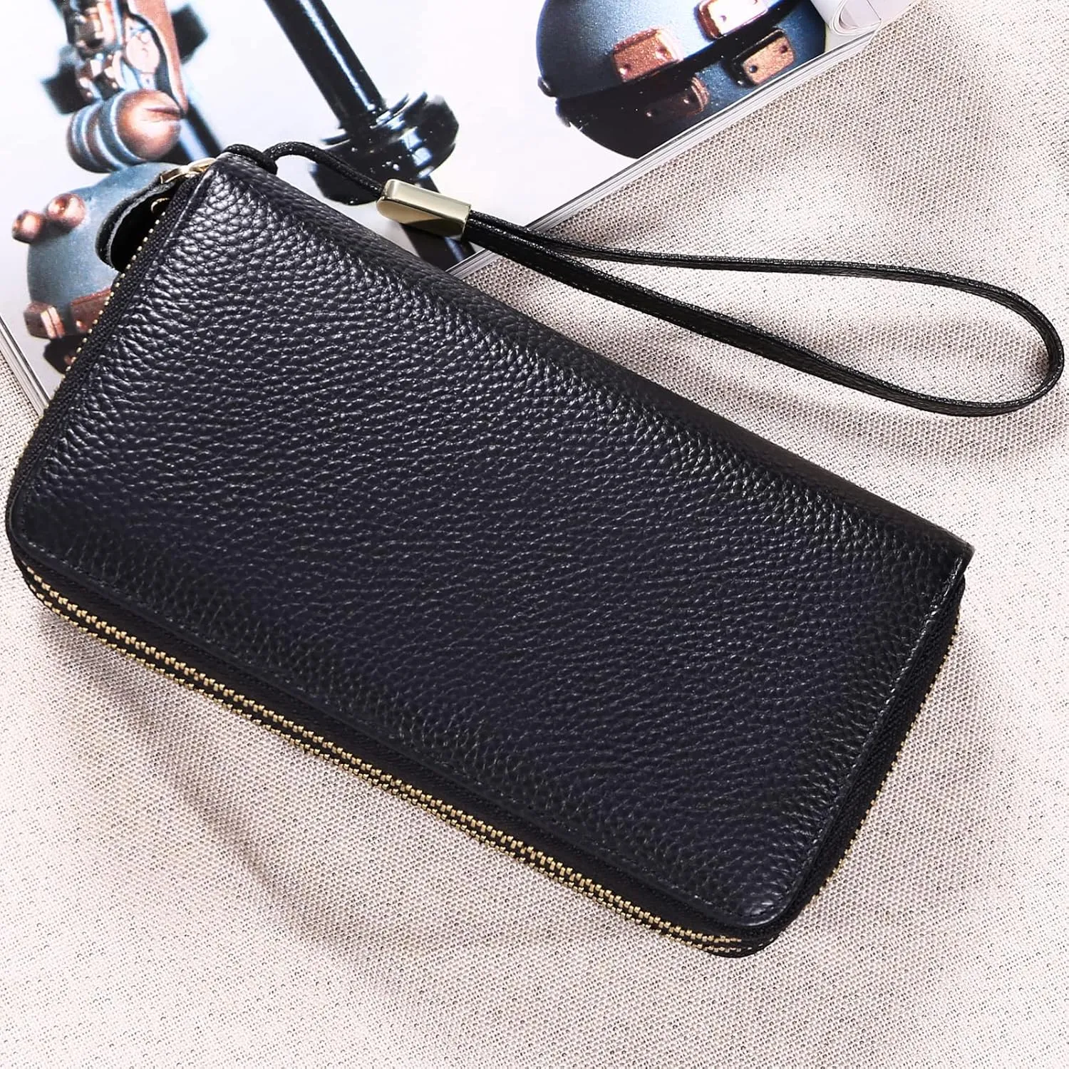 SENDEFN Leather Women Wallet RFID Blocking Zipper Around Phone Holder Clutch Wristlet Large Capacity