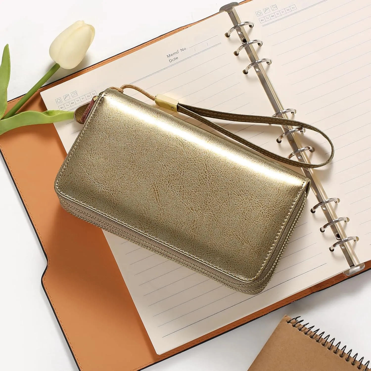 SENDEFN Leather Women Wallet RFID Blocking Zipper Around Phone Holder Clutch Wristlet Large Capacity