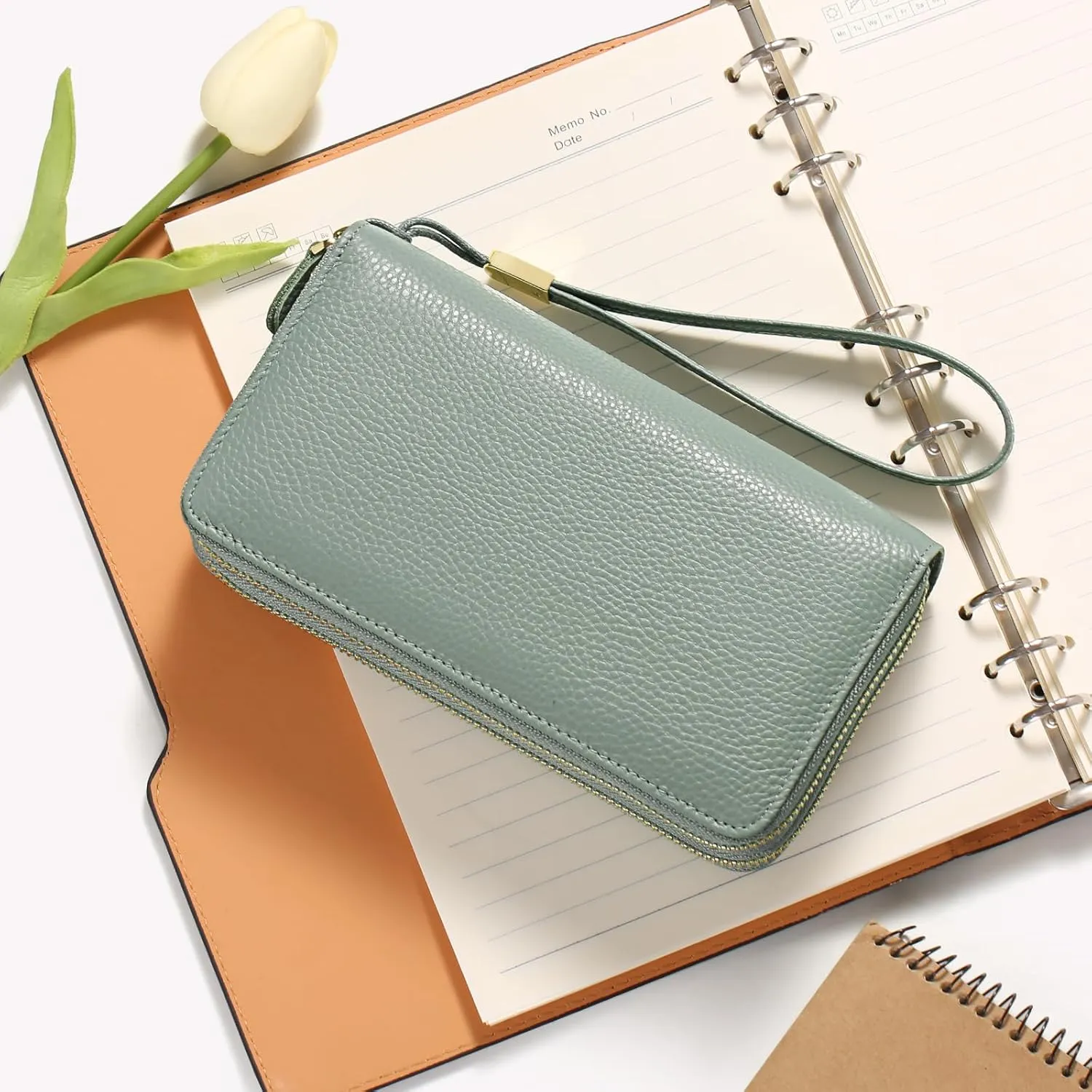 SENDEFN Leather Women Wallet RFID Blocking Zipper Around Phone Holder Clutch Wristlet Large Capacity