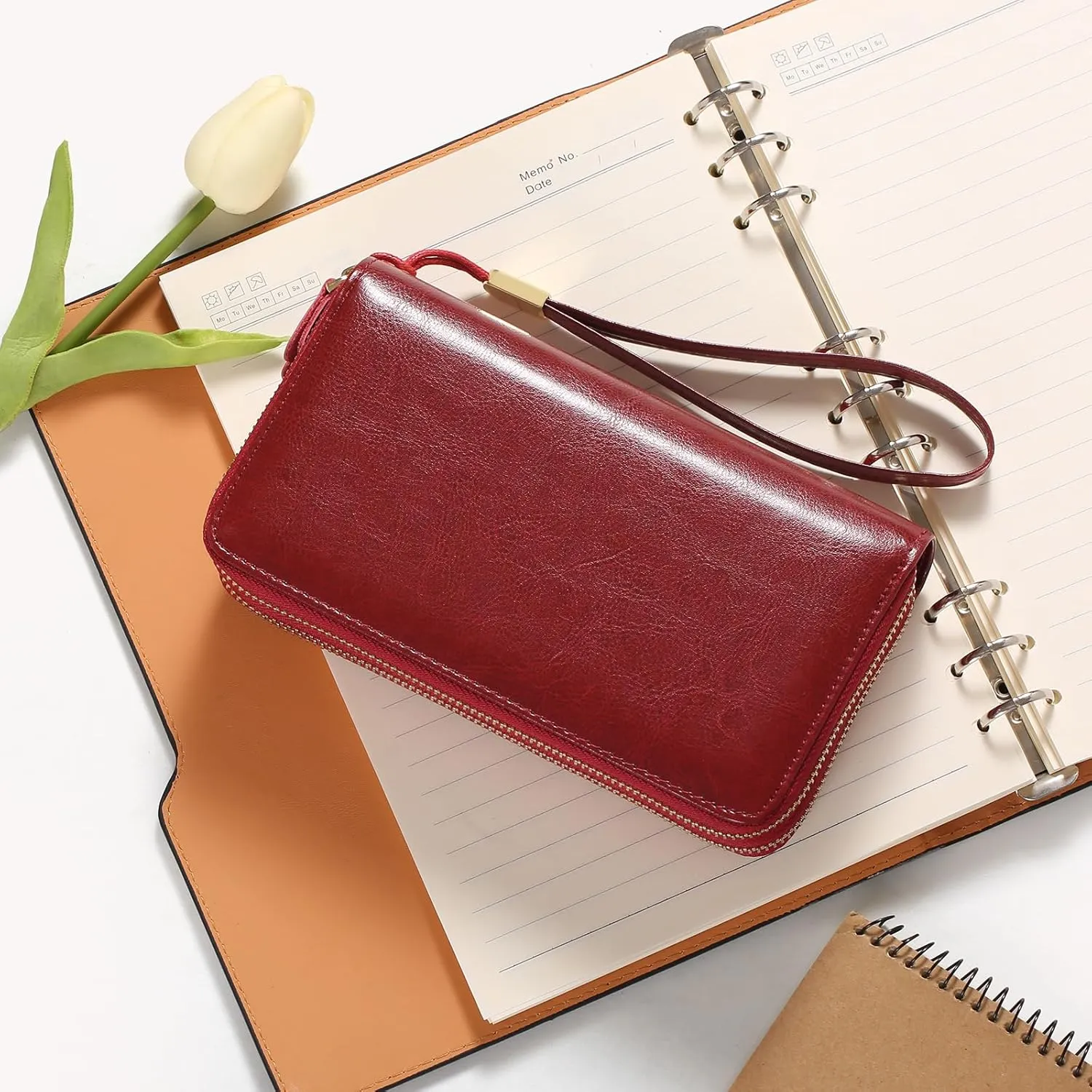 SENDEFN Leather Women Wallet RFID Blocking Zipper Around Phone Holder Clutch Wristlet Large Capacity