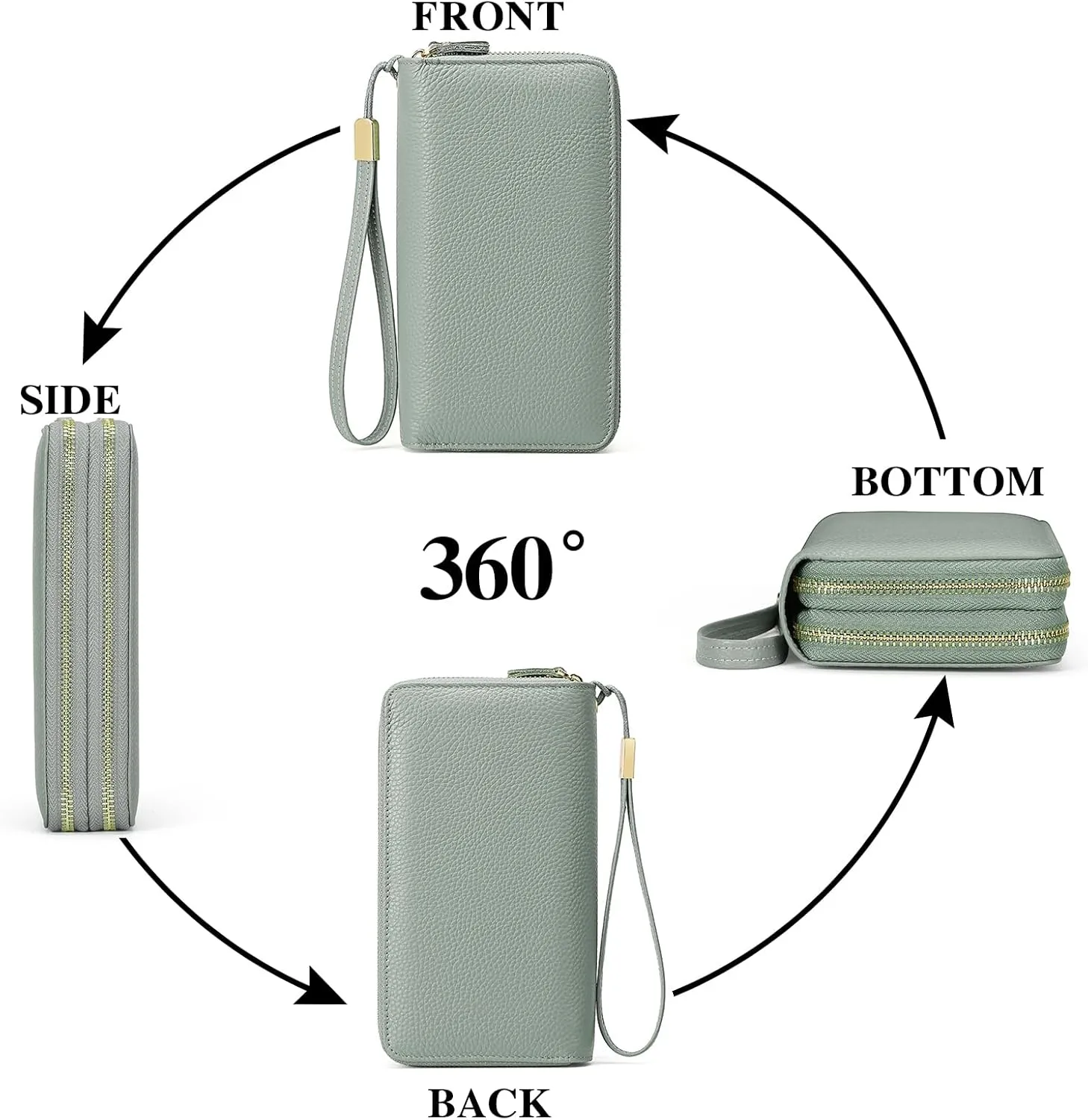 SENDEFN Leather Women Wallet RFID Blocking Zipper Around Phone Holder Clutch Wristlet Large Capacity