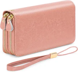 SENDEFN Leather Women Wallet RFID Blocking Zipper Around Phone Holder Clutch Wristlet Large Capacity