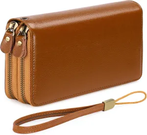 SENDEFN Leather Women Wallet RFID Blocking Zipper Around Phone Holder Clutch Wristlet Large Capacity