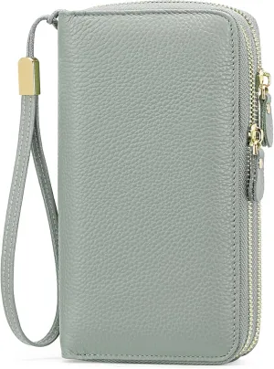 SENDEFN Leather Women Wallet RFID Blocking Zipper Around Phone Holder Clutch Wristlet Large Capacity
