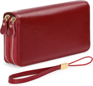 SENDEFN Leather Women Wallet RFID Blocking Zipper Around Phone Holder Clutch Wristlet Large Capacity