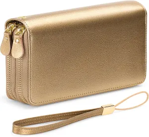 SENDEFN Leather Women Wallet RFID Blocking Zipper Around Phone Holder Clutch Wristlet Large Capacity