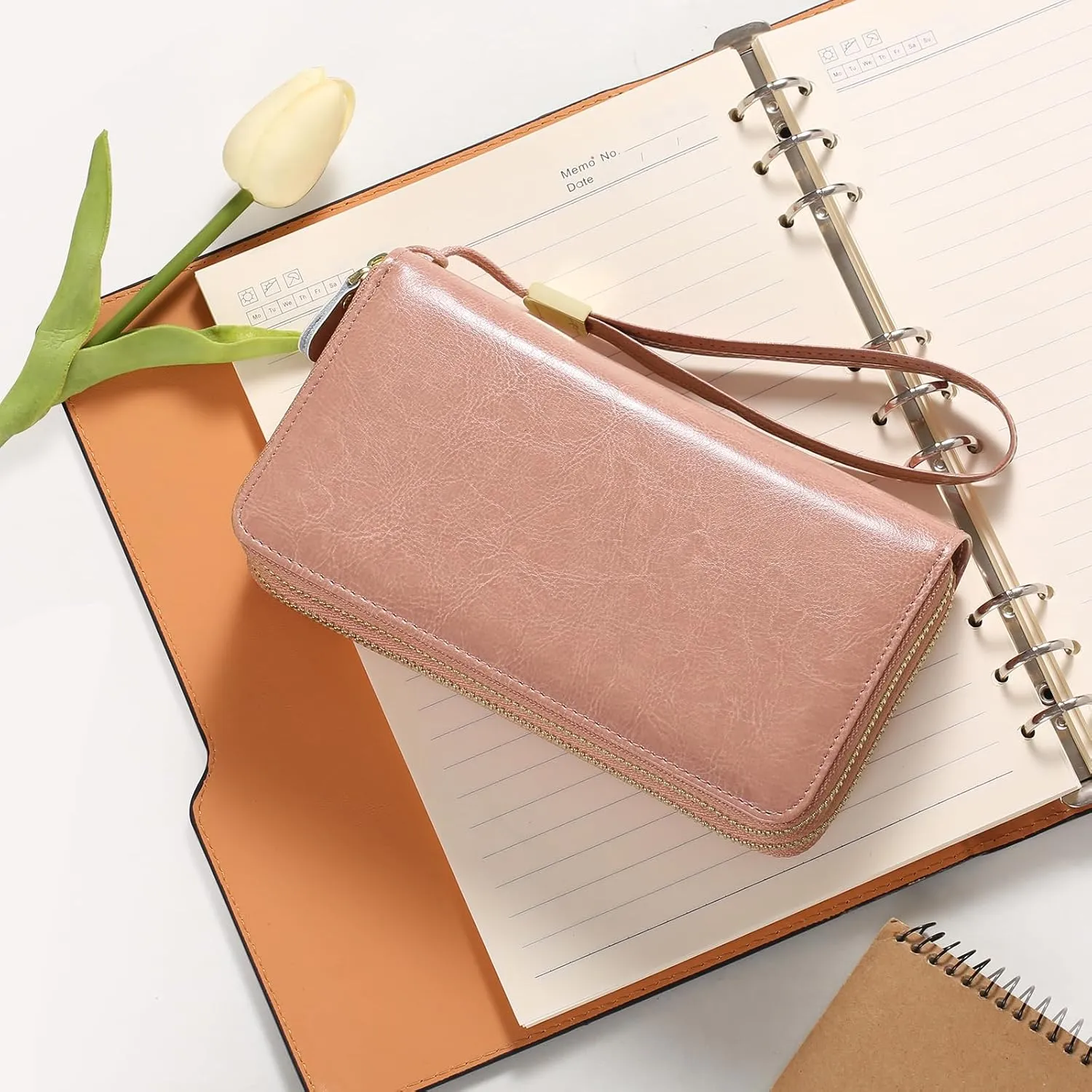 SENDEFN Leather Women Wallet RFID Blocking Zipper Around Phone Holder Clutch Wristlet Large Capacity