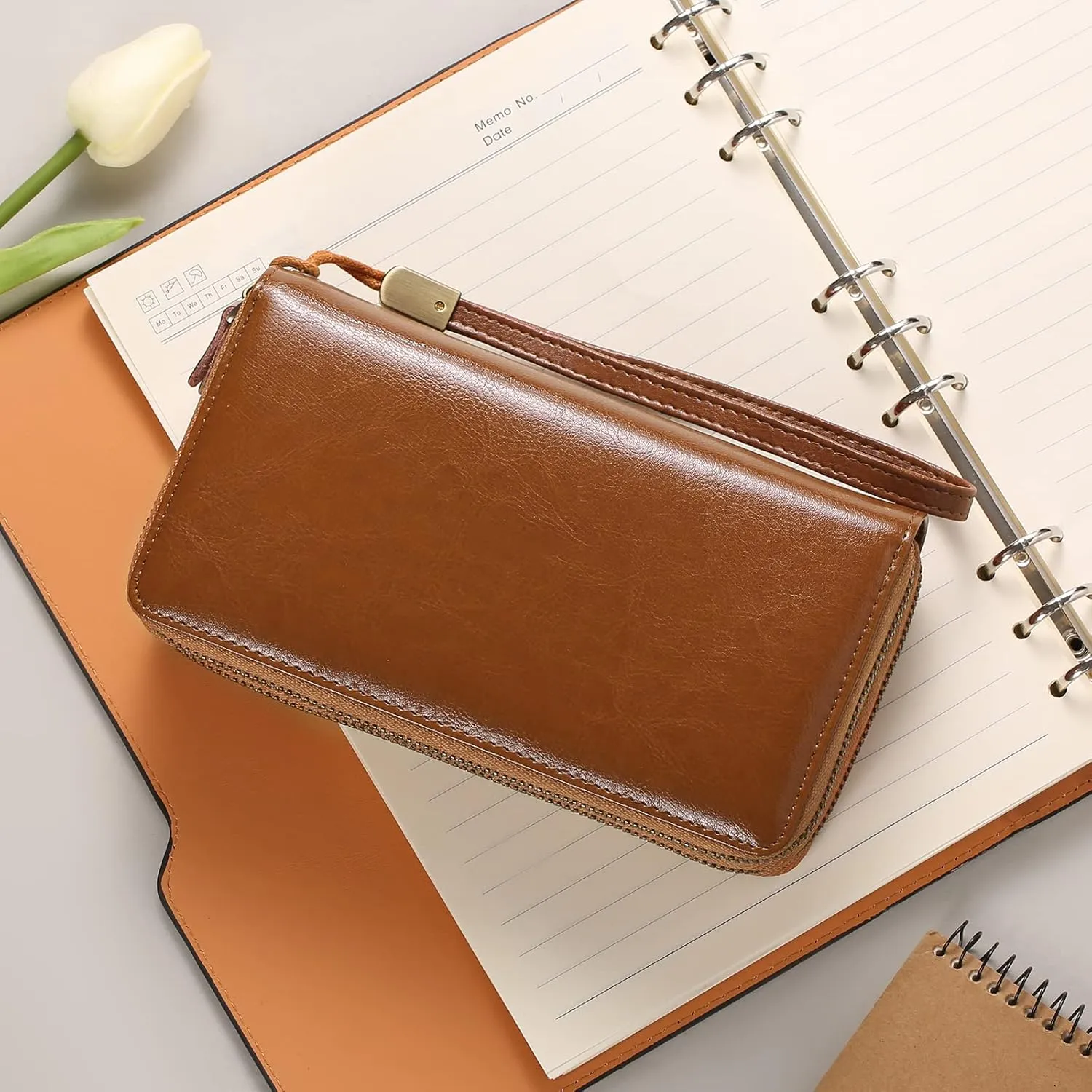 SENDEFN Leather Women Wallet RFID Blocking Zipper Around Phone Holder Clutch Wristlet Large Capacity