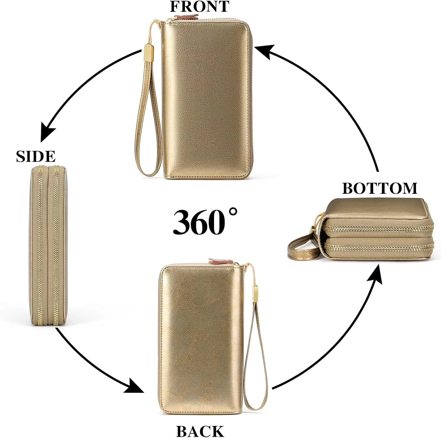 SENDEFN Leather Women Wallet RFID Blocking Zipper Around Phone Holder Clutch Wristlet Large Capacity