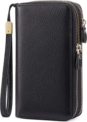 SENDEFN Leather Women Wallet RFID Blocking Zipper Around Phone Holder Clutch Wristlet Large Capacity
