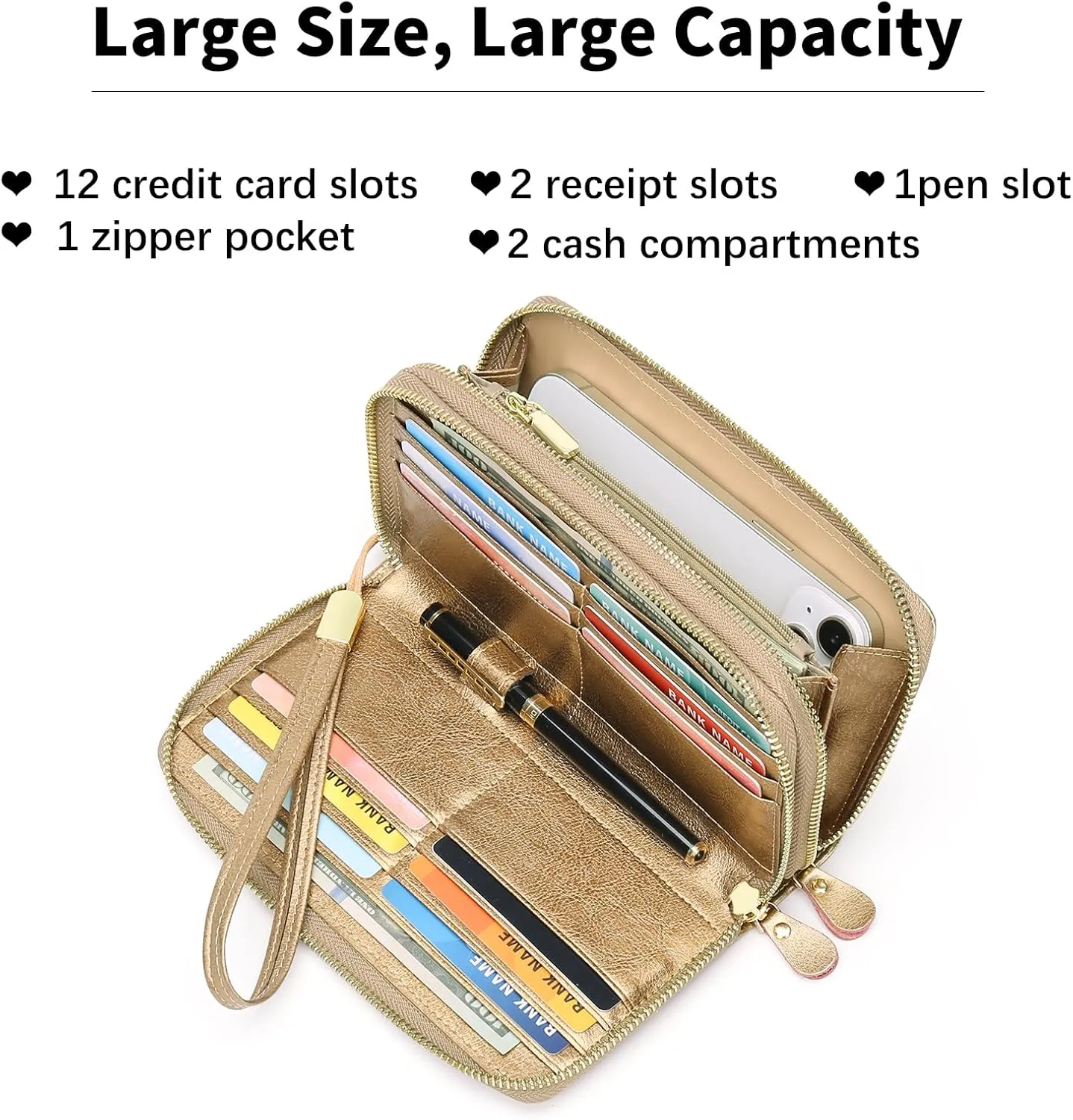 SENDEFN Leather Women Wallet RFID Blocking Zipper Around Phone Holder Clutch Wristlet Large Capacity
