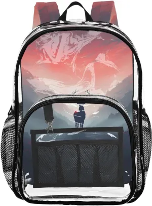 senya Transparent School Bag Deer Dense Fog Shimmer Travel Backpack With Water-Resistant PVC Plastic Clear Bagpack