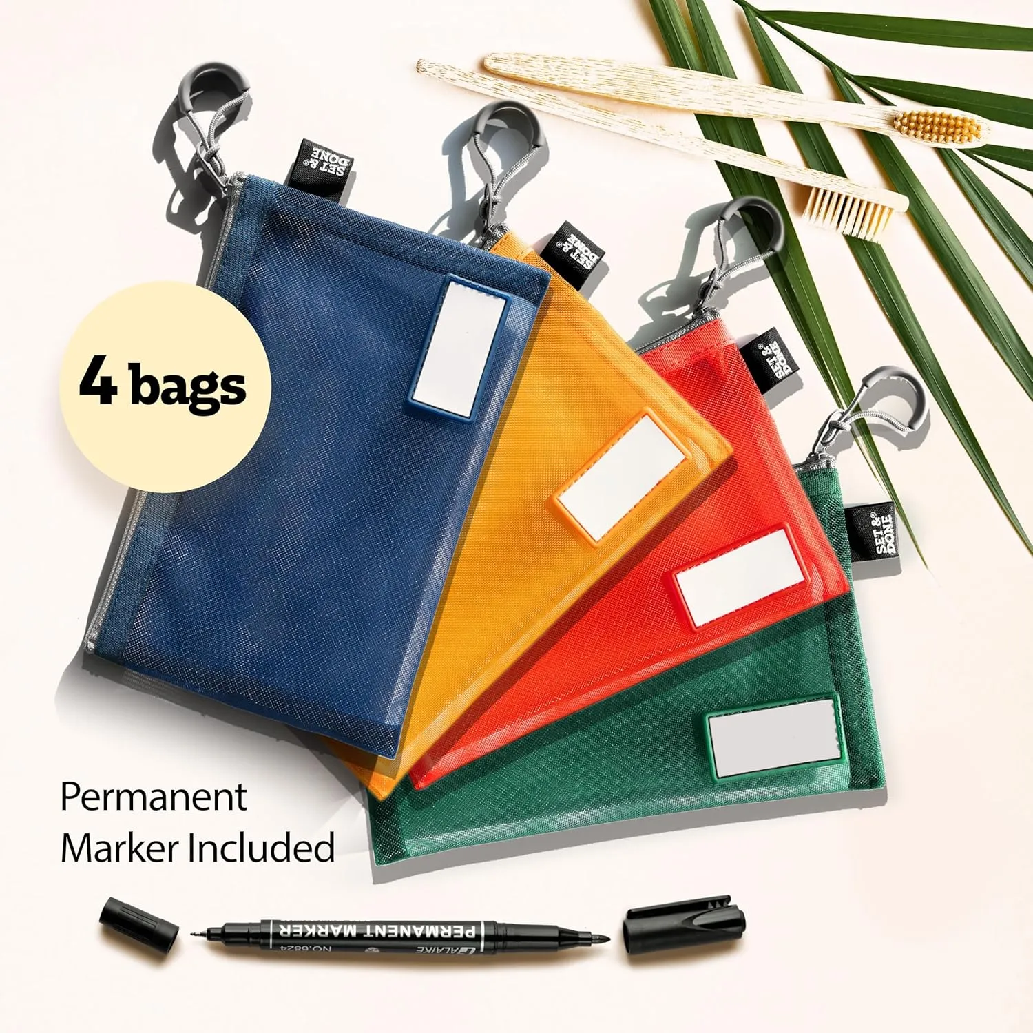 Set & Done - Zipper Mesh Bags 7"x 5" Size S Clear Pouch for Storage Small Items Makeup Accessories & Office Organizers, Travel Easy