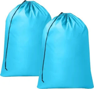 Set of 2 Nylon Laundry Bag with Drawstring Closure - Machine Washable Dirty Clothes Travel Bags for Delicates - Heavy Duty Washable Easy Fit Bags for Baskets or Hampers (30x40 Inches) (Blue)