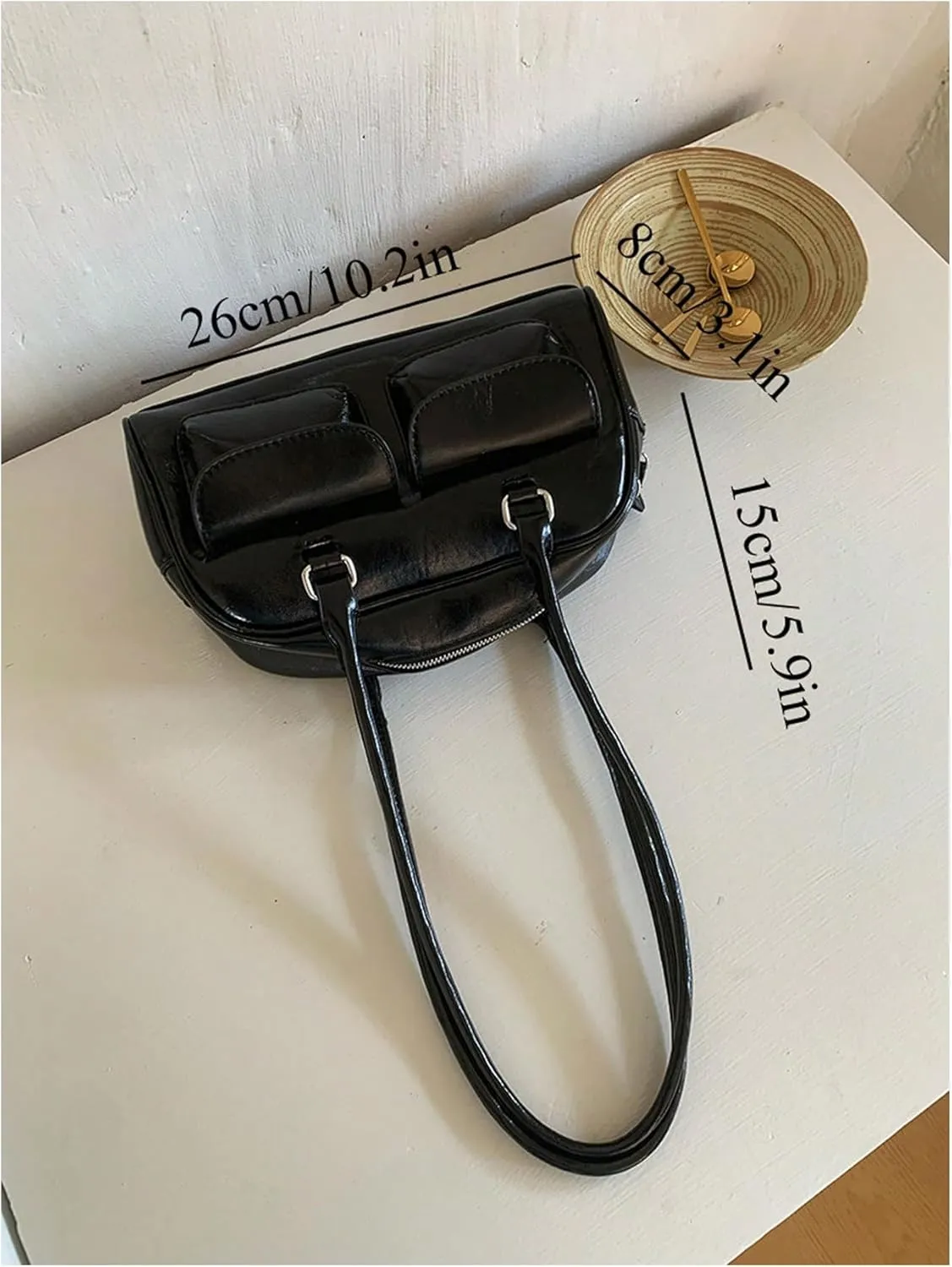 SHENHE Women's PU Leather Square Tote Bag Multi Pockets Handbags Zipper Top Handle Shoulder Bags