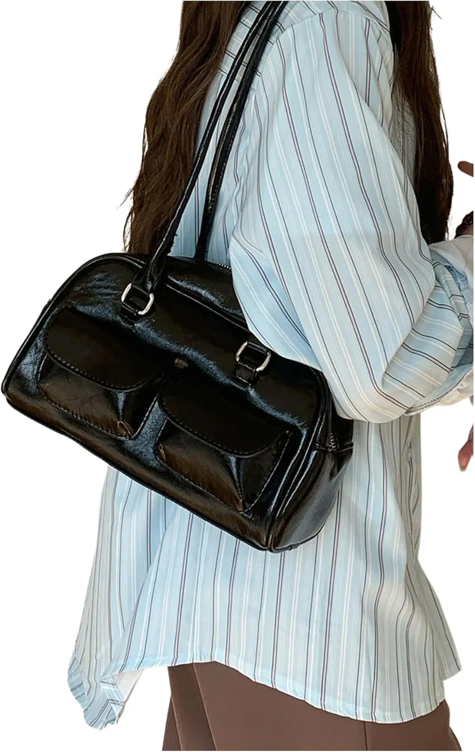 SHENHE Women's PU Leather Square Tote Bag Multi Pockets Handbags Zipper Top Handle Shoulder Bags
