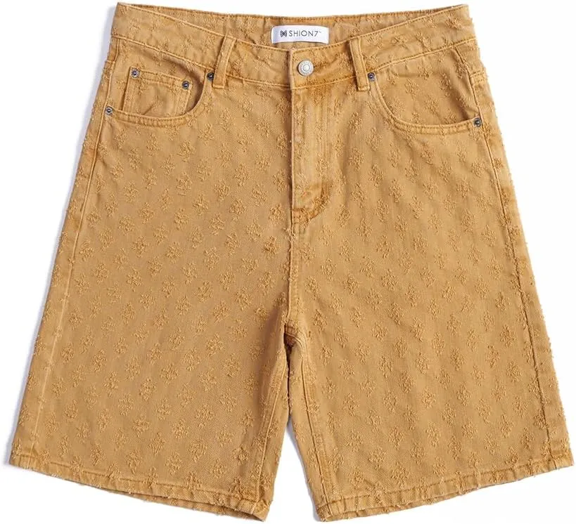 SHION7 Men's Denim Shorts, Relaxed Fit Knee Length Short Pants for Men, Ripped Baggy Half Pant, Streetwear Oversized Shorts