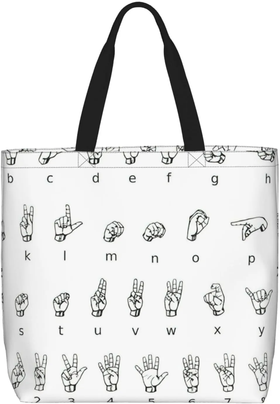 Sign Language Alphabet. Print zipper shoulder bag for women.Beach,travel and daily use,lightweight,stylish