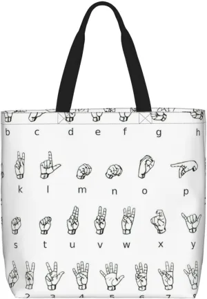 Sign Language Alphabet. Print zipper shoulder bag for women.Beach,travel and daily use,lightweight,stylish