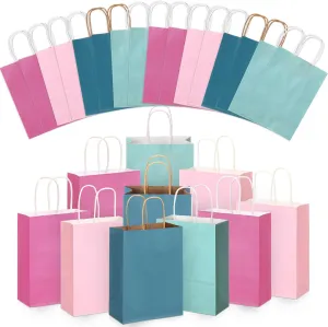 Skyygemm 32 Pcs Paper Gift Bags Bulk with Handle, 6.3 x 3.2 x 8.6 Inch Assorted Colors Kraft Goodie Gift Wrap Bags for Birthday Party Favor Decor(Vivid Colors)