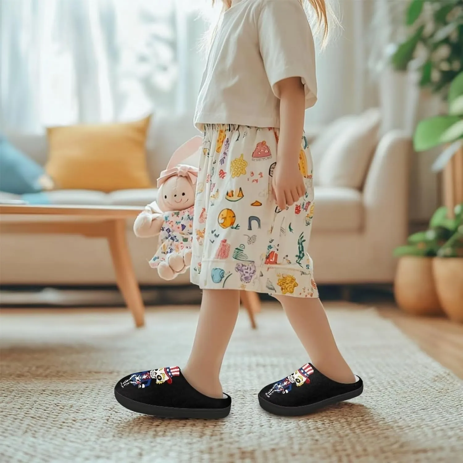 Slippers for Kids, Fluffy Slippers for Winter, Closed Toe Scuff Slippers with Non-Slip Rubber Sole